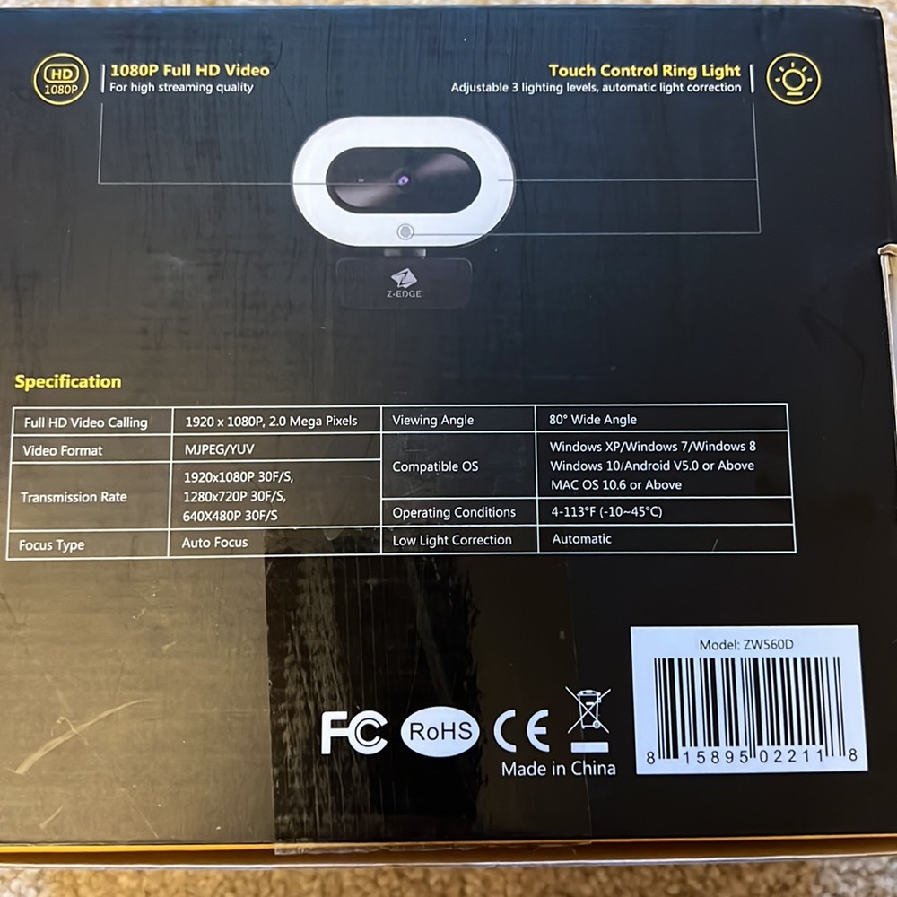 Z-Edge Ring Light 1080P Full HD WEBCAM NEW IN BOX - Picture 3 of 7